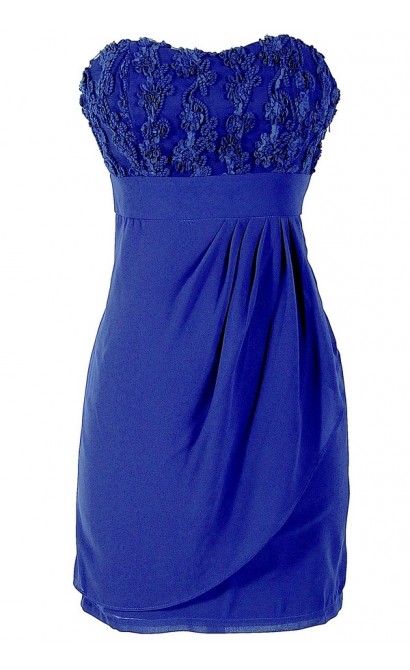 Strapless Sweetheart Dimensional Lace Dress by Minuet in Blue Purple